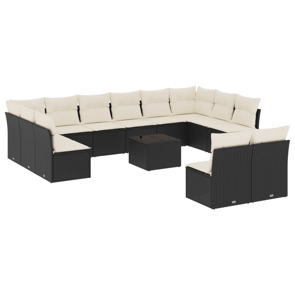 Set mobilier de grădină cu perne, 13 piese, negru, poliratan GartenMobel Dekor