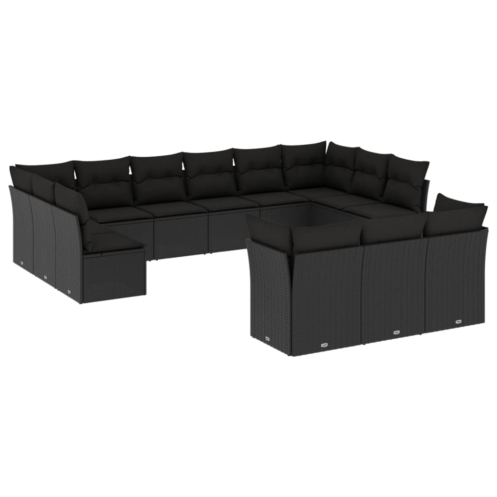 Set mobilier de grădină cu perne, 13 piese, negru, poliratan GartenMobel Dekor