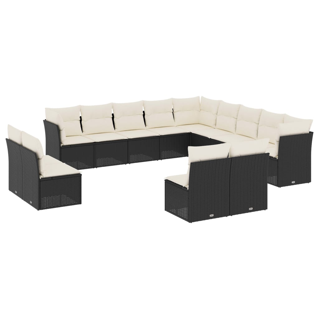 Set mobilier de grădină cu perne, 13 piese, negru, poliratan GartenMobel Dekor