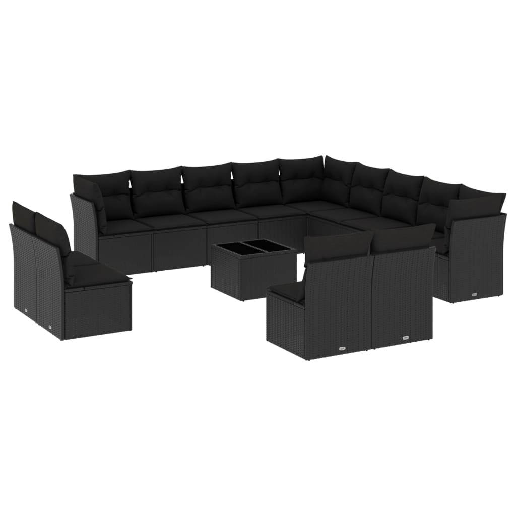 Set mobilier de grădină cu perne, 14 piese, negru, poliratan GartenMobel Dekor