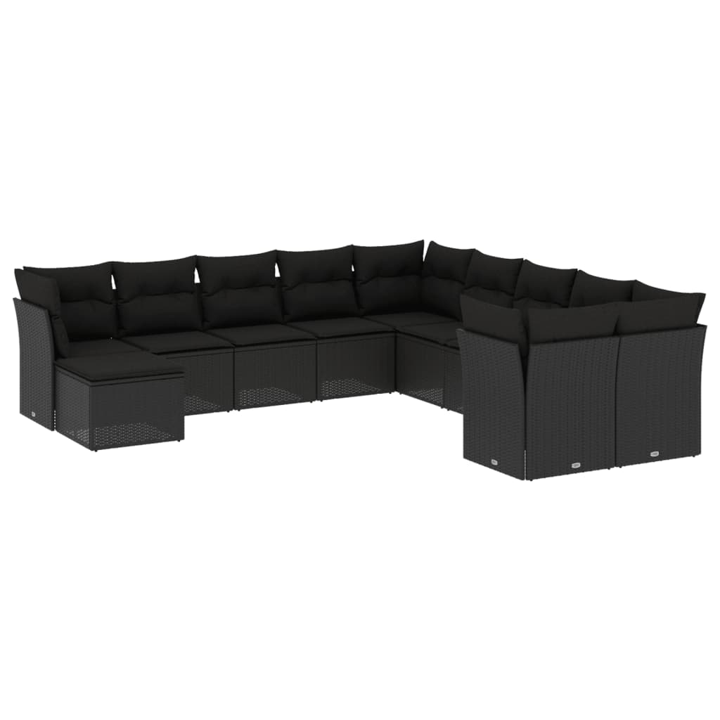 Set canapele de grădină cu perne, 11 piese, negru, poliratan GartenMobel Dekor