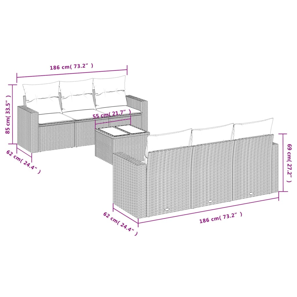 Set canapele de grădină cu perne, 7 piese, negru, poliratan GartenMobel Dekor