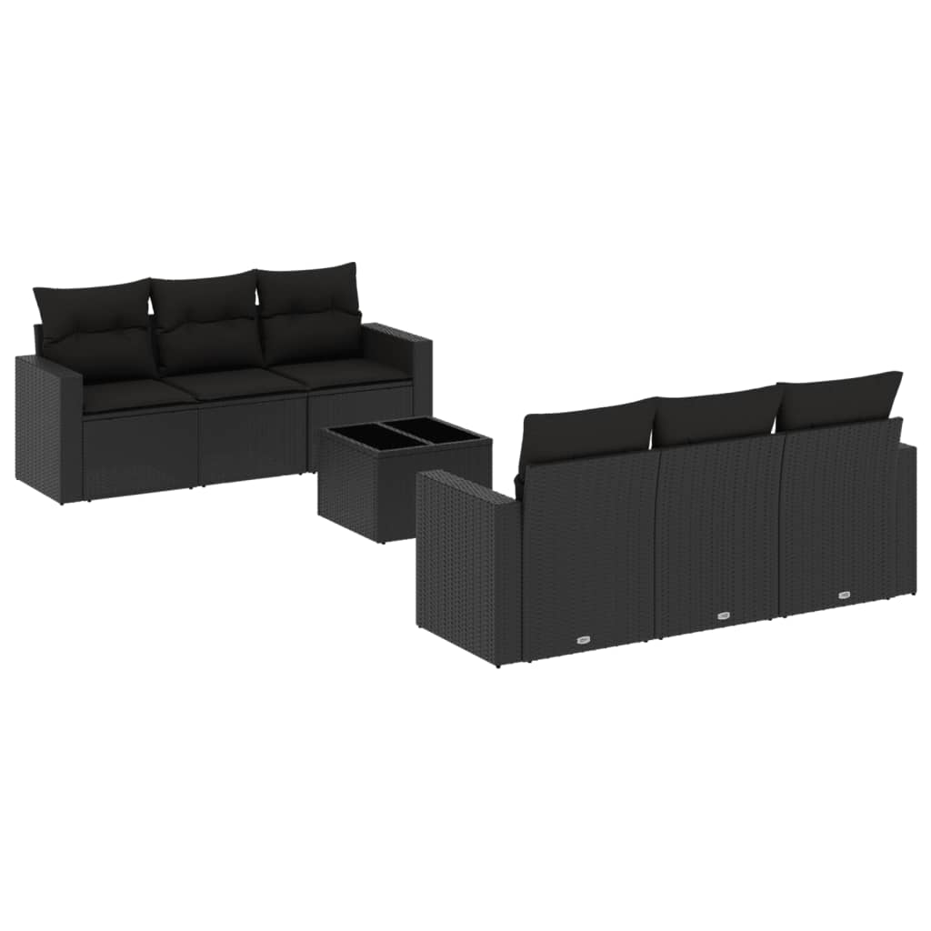 Set canapele de grădină cu perne, 7 piese, negru, poliratan GartenMobel Dekor