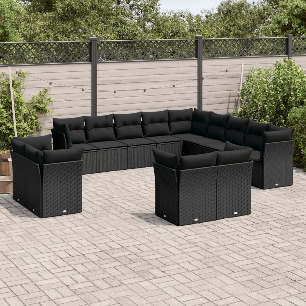 Set mobilier de grădină cu perne, 13 piese, negru, poliratan GartenMobel Dekor