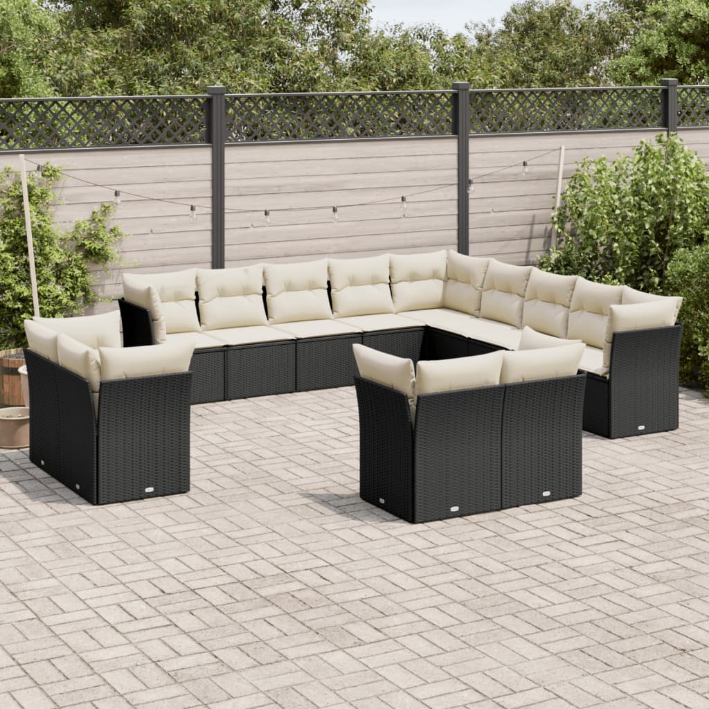 Set mobilier de grădină cu perne, 13 piese, negru, poliratan GartenMobel Dekor