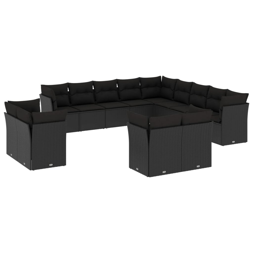 Set mobilier de grădină cu perne, 13 piese, negru, poliratan GartenMobel Dekor