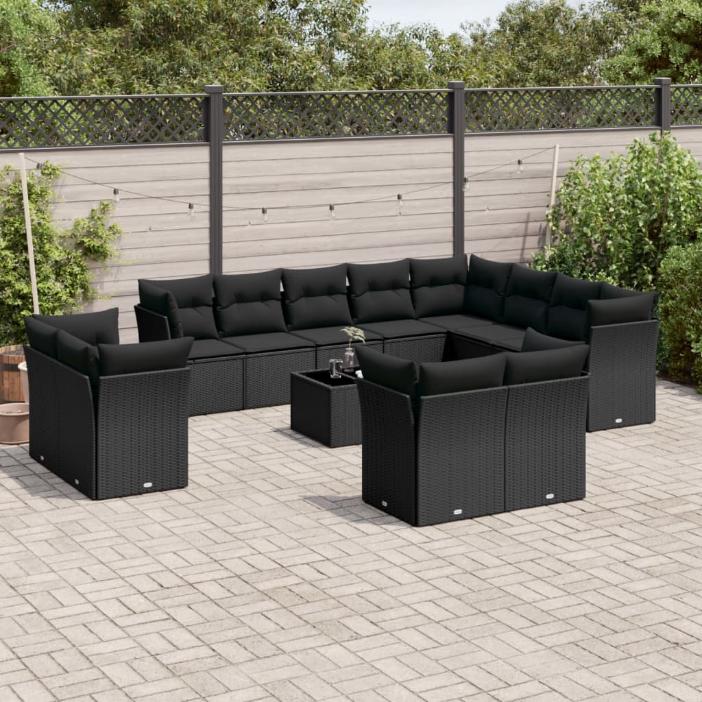 Set mobilier de grădină cu perne, 13 piese, negru, poliratan GartenMobel Dekor