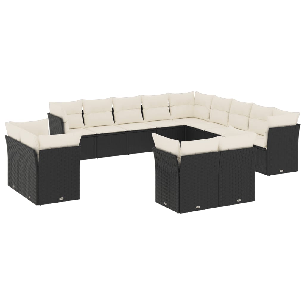 Set mobilier de grădină cu perne, 13 piese, negru, poliratan GartenMobel Dekor