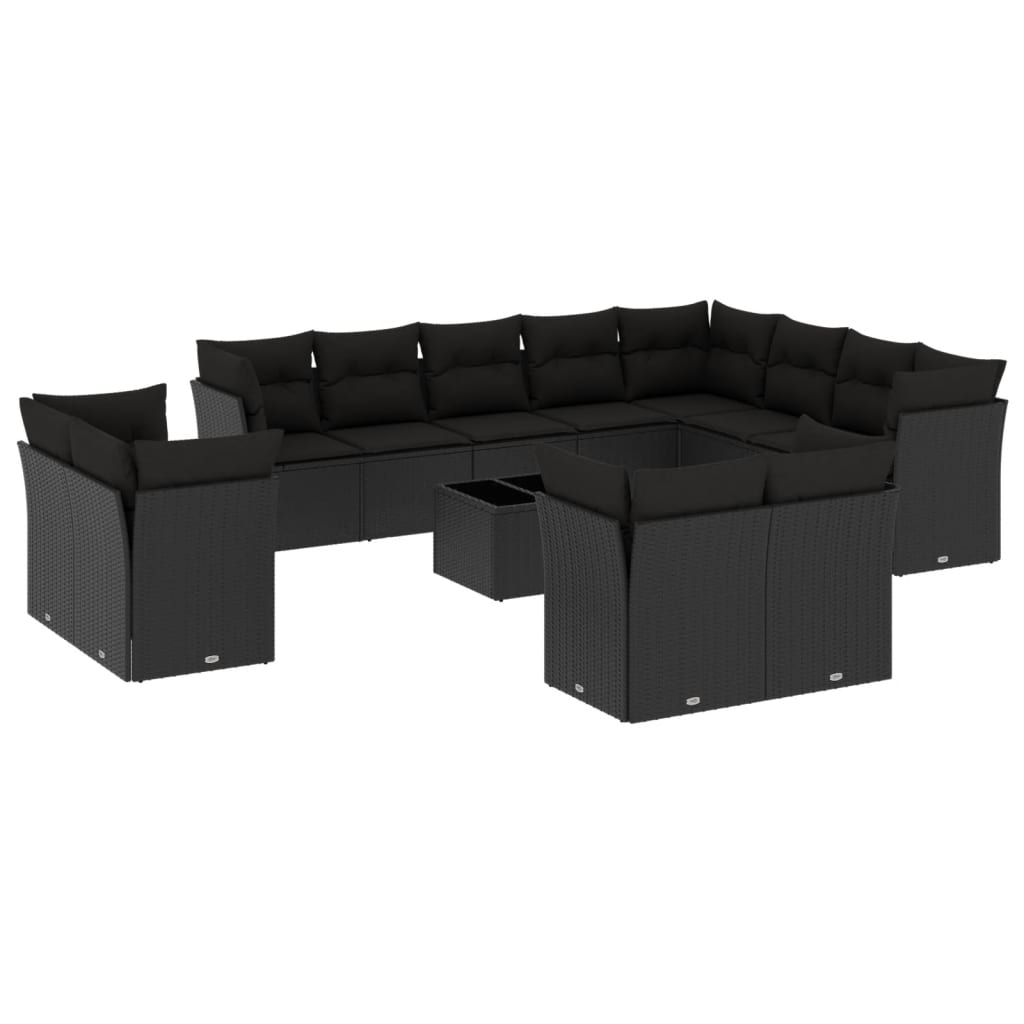 Set mobilier de grădină cu perne, 13 piese, negru, poliratan GartenMobel Dekor