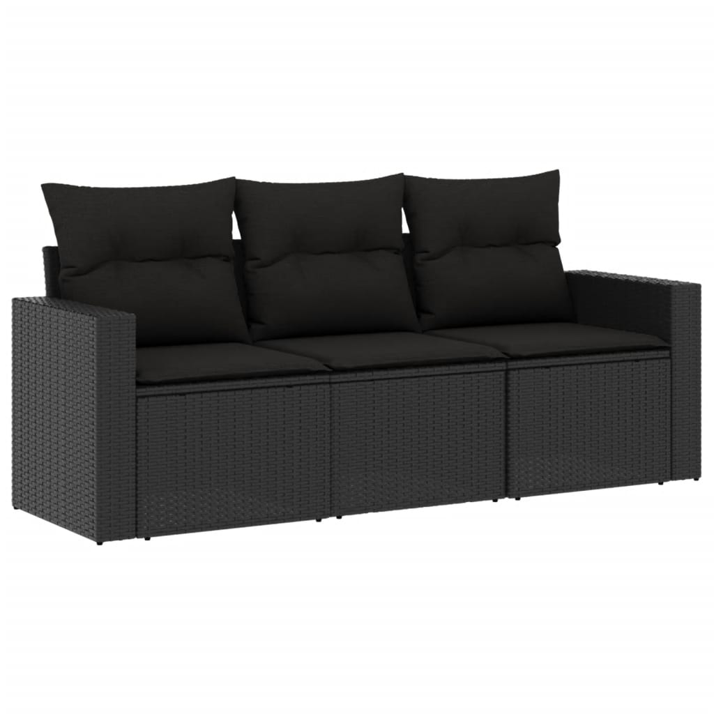 Set mobilier de grădină cu perne, 3 piese, negru, poliratan GartenMobel Dekor