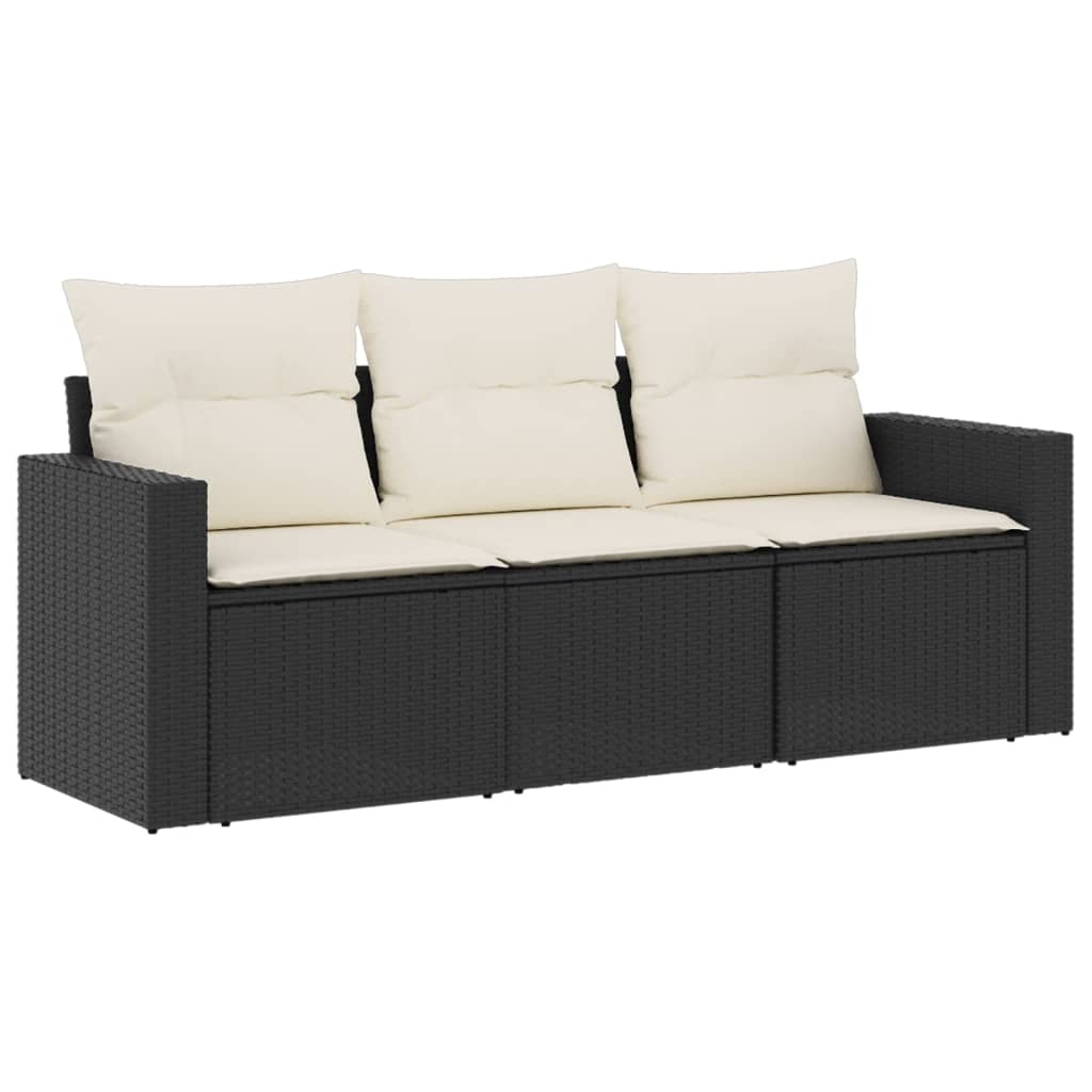 Set mobilier de grădină cu perne, 3 piese, negru, poliratan GartenMobel Dekor