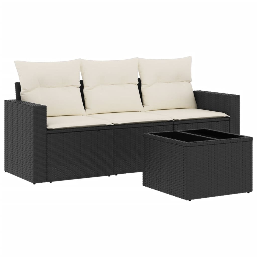 Set mobilier de grădină cu perne, 4 piese, negru, poliratan GartenMobel Dekor