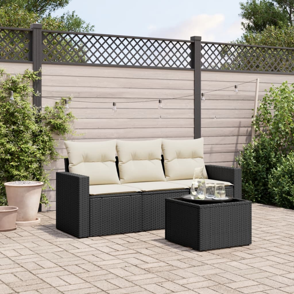 Set mobilier de grădină cu perne, 4 piese, negru, poliratan GartenMobel Dekor
