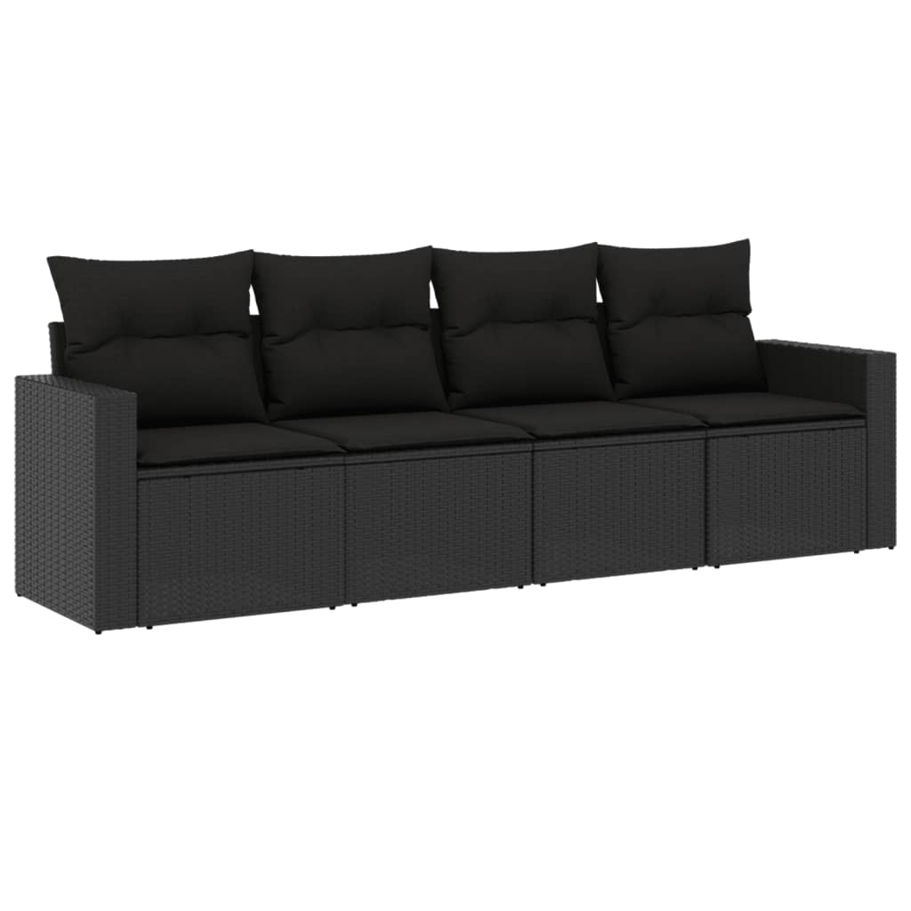 Set mobilier de grădină cu perne, 4 piese, negru, poliratan GartenMobel Dekor