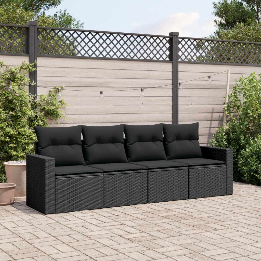 Set mobilier de grădină cu perne, 4 piese, negru, poliratan GartenMobel Dekor