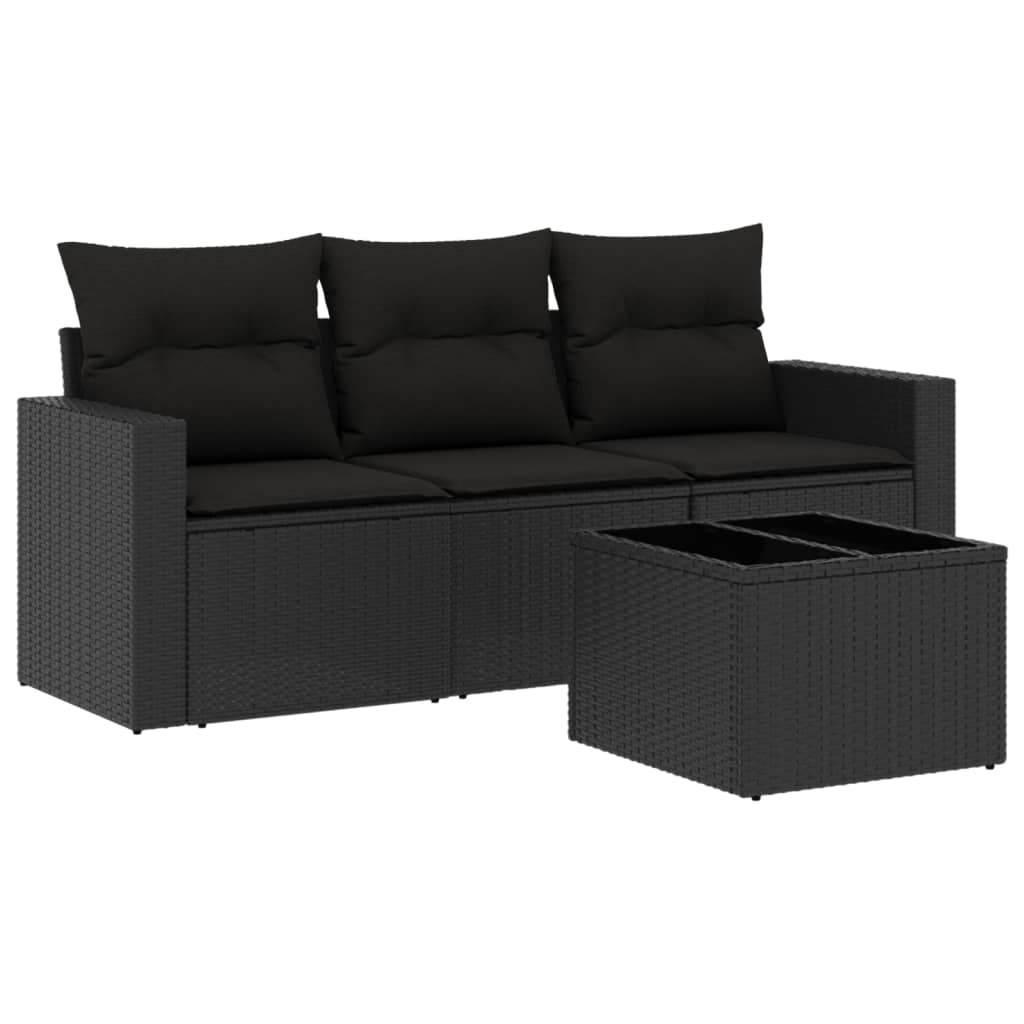 Set mobilier de grădină cu perne, 4 piese, negru, poliratan GartenMobel Dekor
