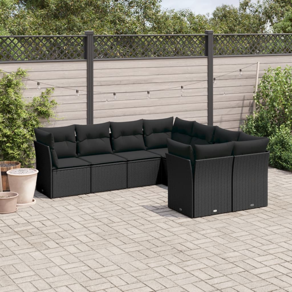 Set mobilier de grădină cu perne, 8 piese, negru, poliratan GartenMobel Dekor