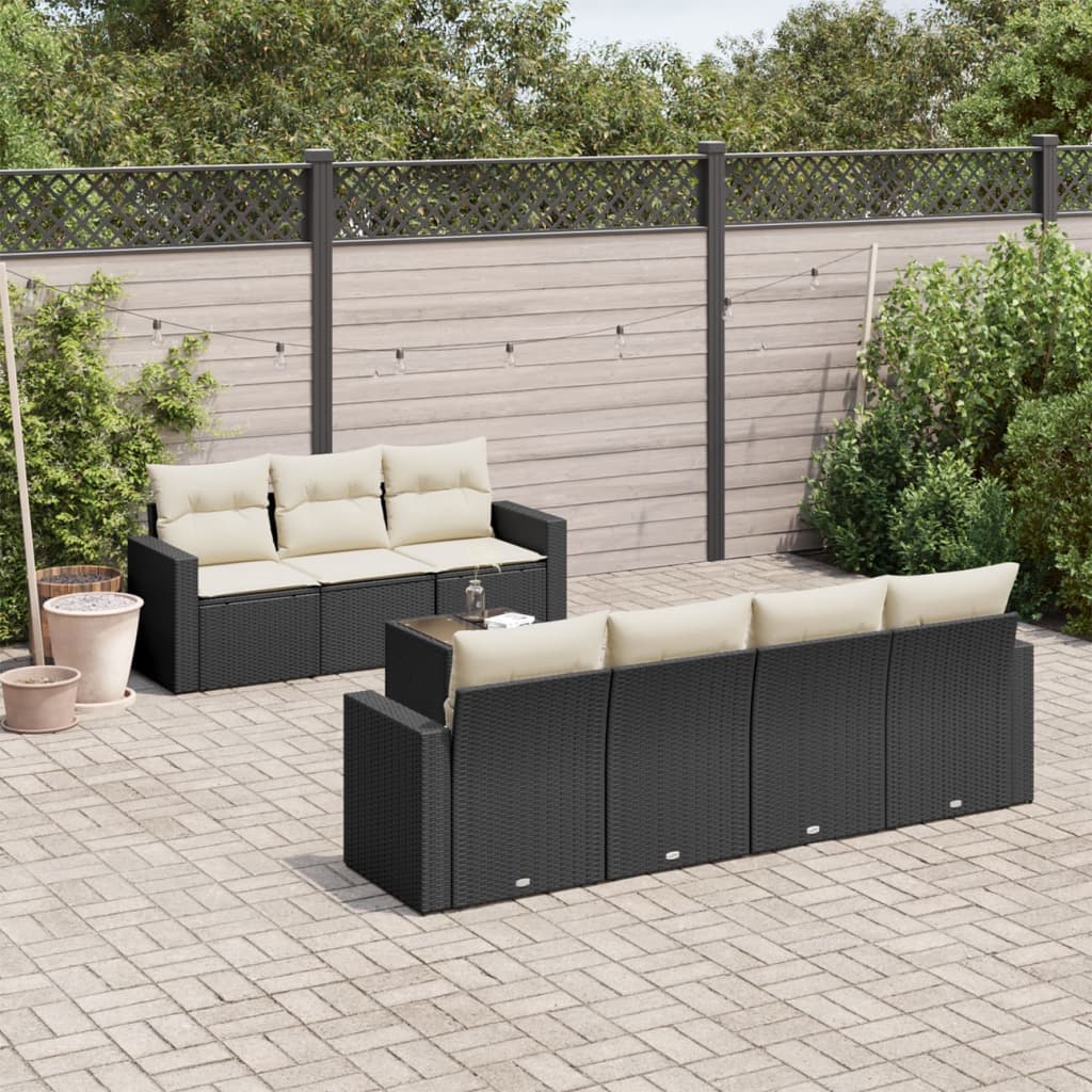 Set mobilier de grădină cu perne, 8 piese, negru, poliratan GartenMobel Dekor