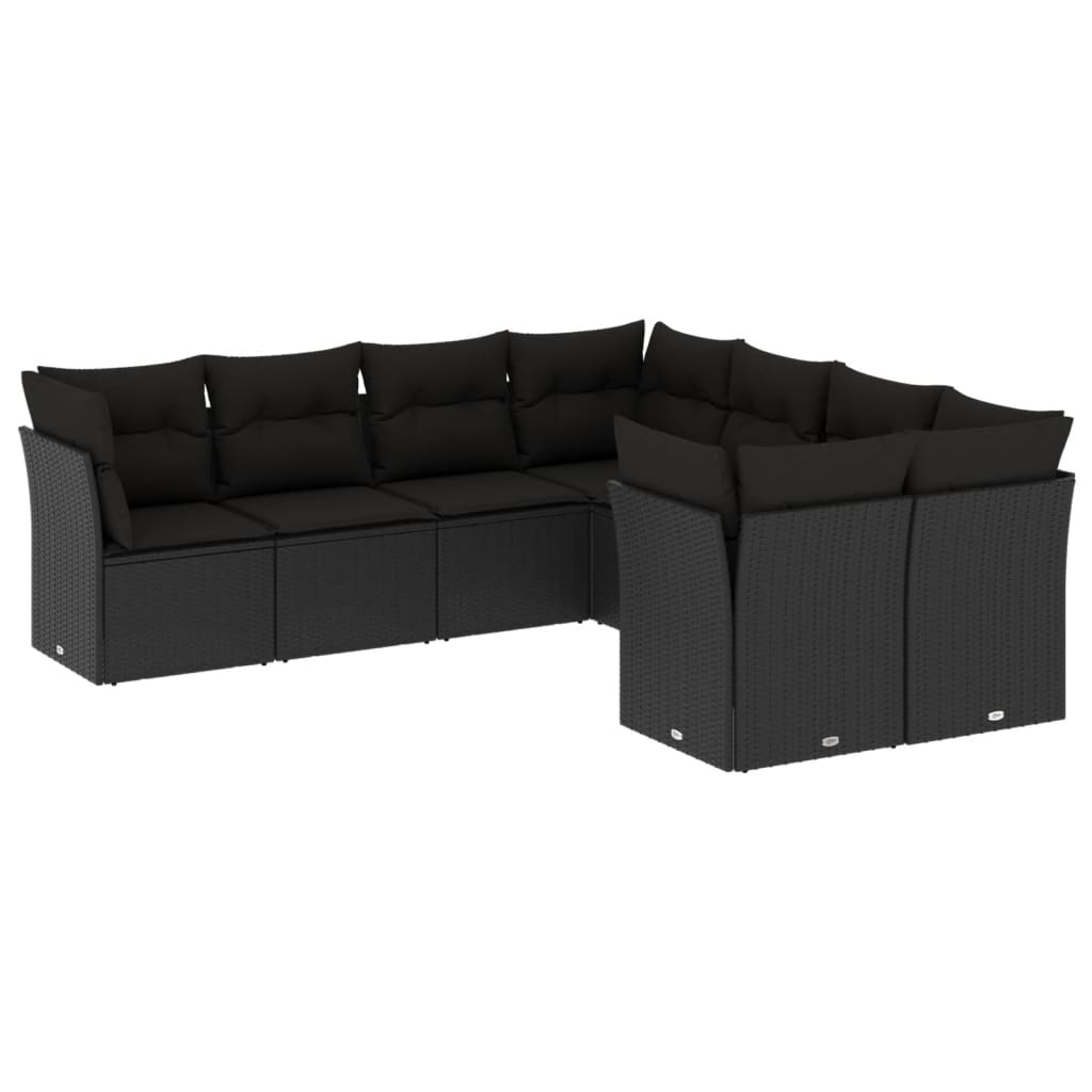Set mobilier de grădină cu perne, 8 piese, negru, poliratan GartenMobel Dekor