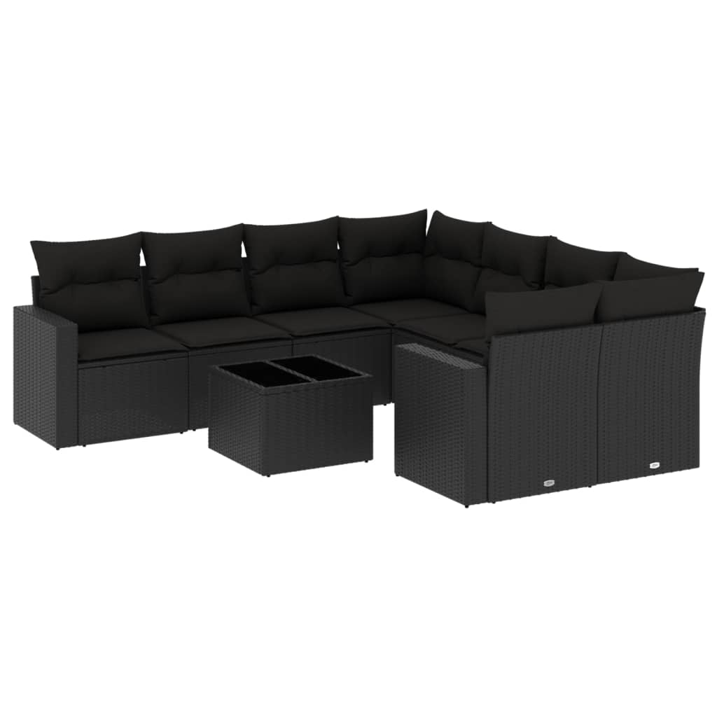 Set mobilier de grădină cu perne, 9 piese, negru, poliratan GartenMobel Dekor