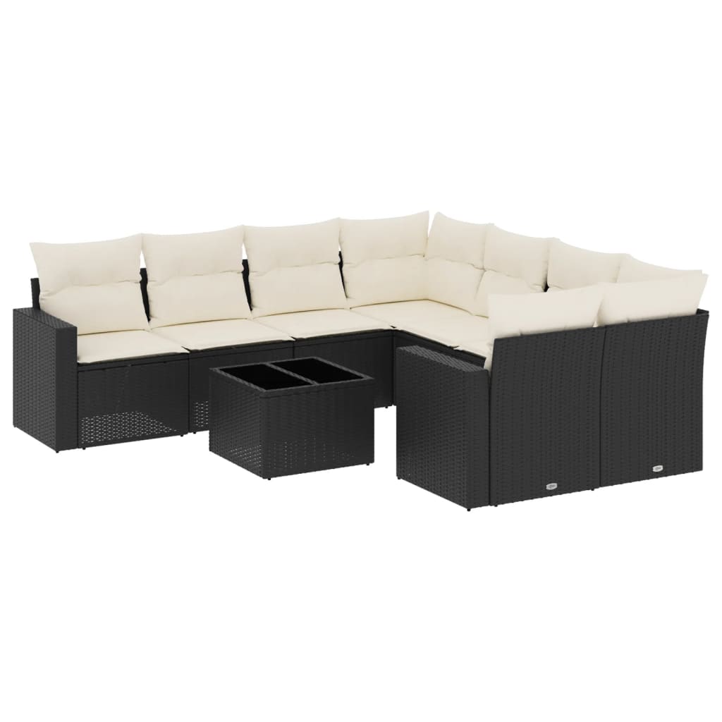 Set mobilier de grădină cu perne, 9 piese, negru, poliratan GartenMobel Dekor
