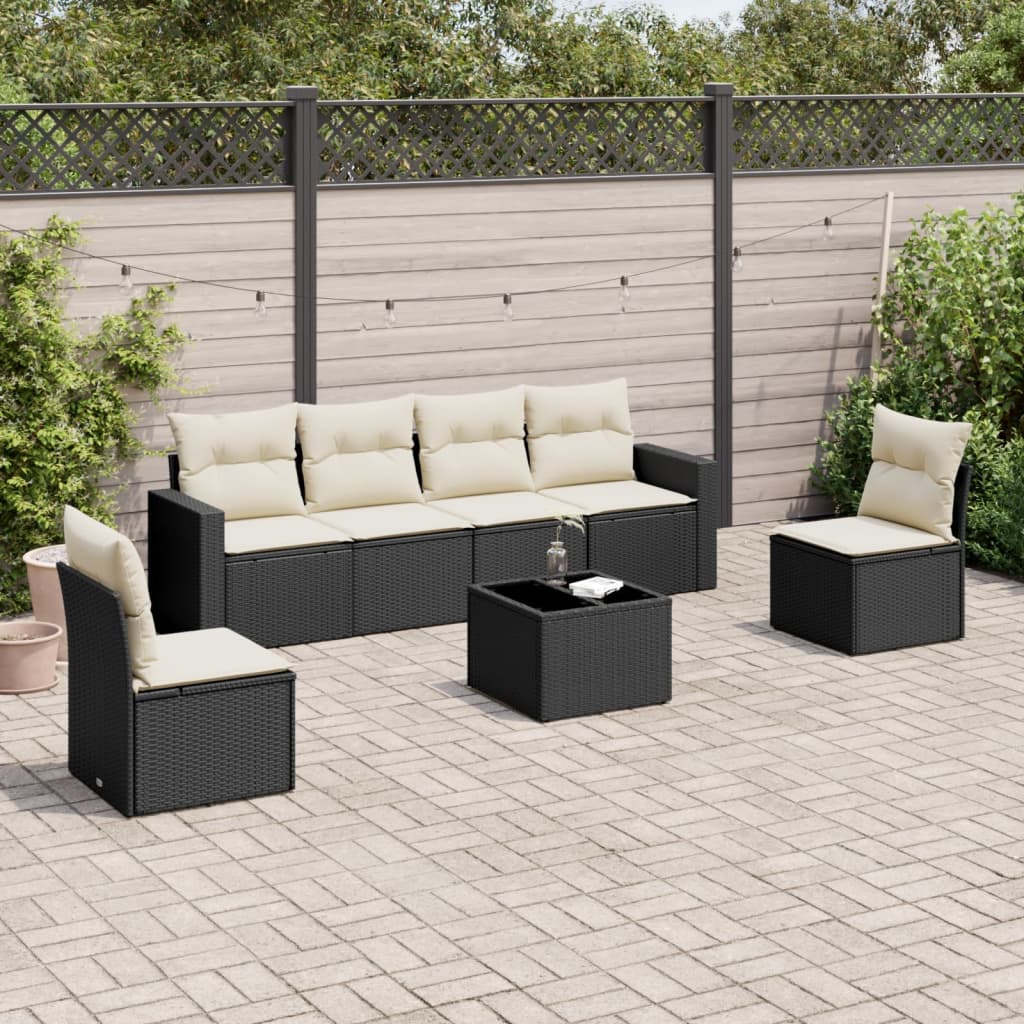 Set canapele de grădină cu perne, 7 piese, negru, poliratan GartenMobel Dekor