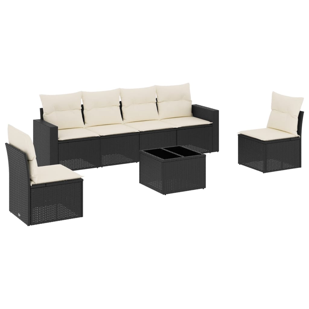 Set canapele de grădină cu perne, 7 piese, negru, poliratan GartenMobel Dekor