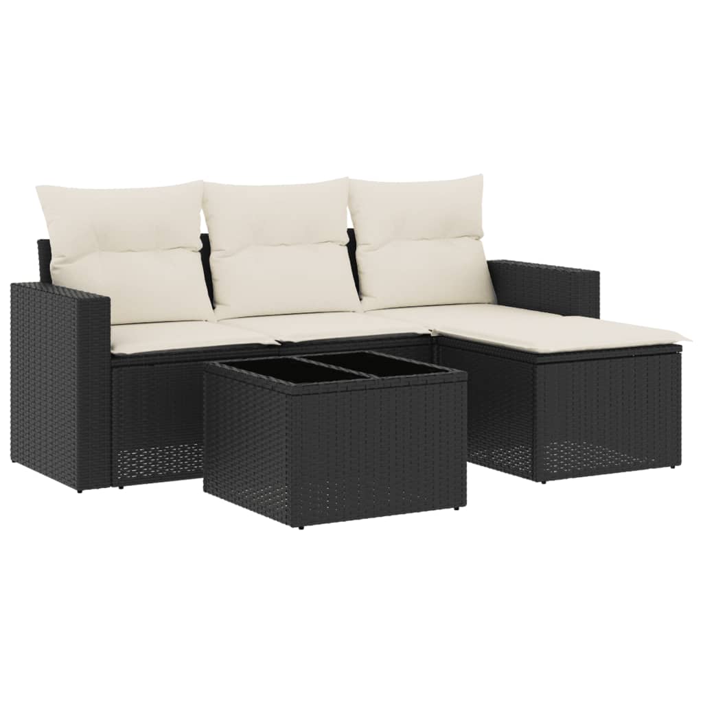 Set mobilier de grădină cu perne, 5 piese, negru, poliratan GartenMobel Dekor