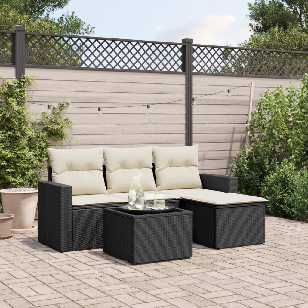 Set mobilier de grădină cu perne, 5 piese, negru, poliratan GartenMobel Dekor