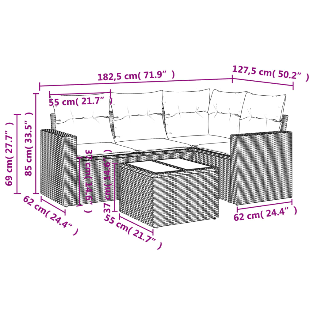 Set mobilier de grădină cu perne, 5 piese, negru, poliratan GartenMobel Dekor