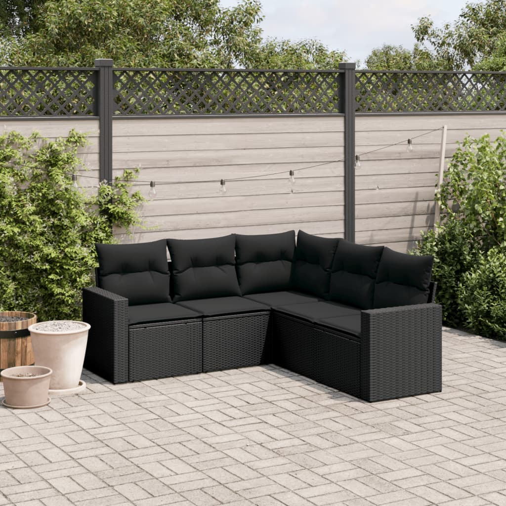 Set mobilier de grădină cu perne, 5 piese, negru, poliratan GartenMobel Dekor