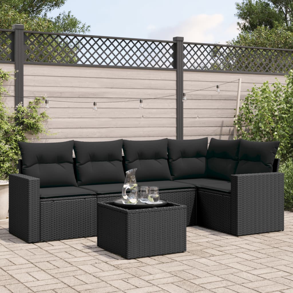 Set mobilier de grădină cu perne, 6 piese, negru, poliratan GartenMobel Dekor