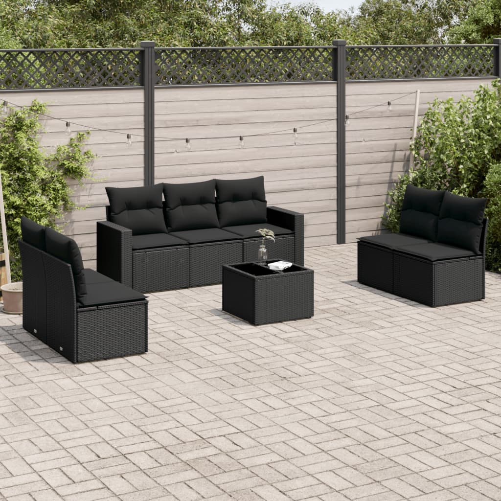 Set mobilier de grădină cu perne, 8 piese, negru, poliratan GartenMobel Dekor