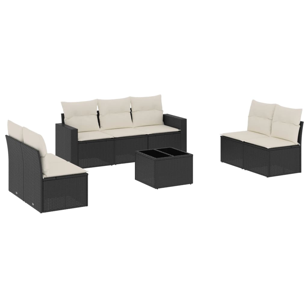 Set mobilier de grădină cu perne, 8 piese, negru, poliratan GartenMobel Dekor
