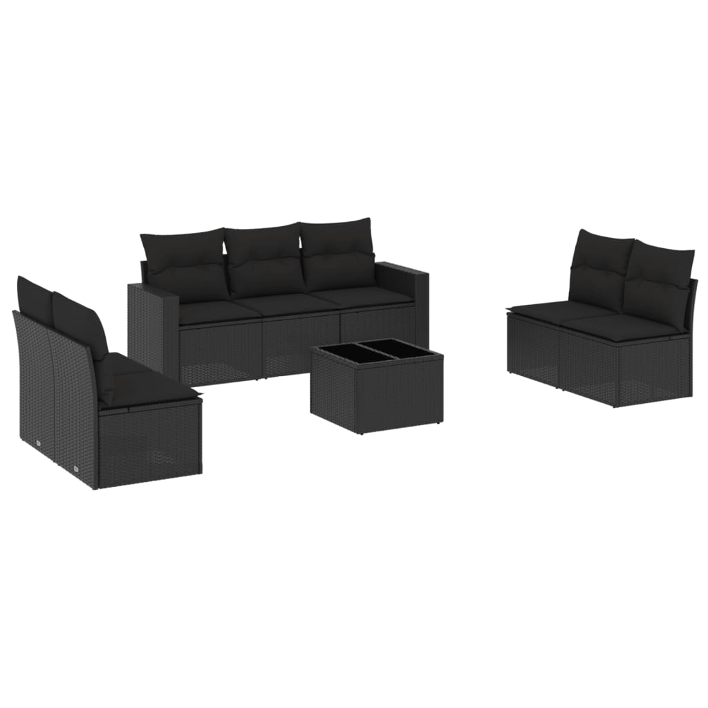 Set mobilier de grădină cu perne, 8 piese, negru, poliratan GartenMobel Dekor
