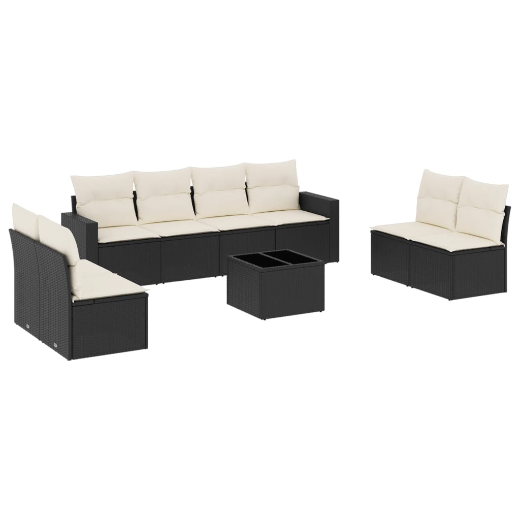 Set mobilier de grădină cu perne, 9 piese, negru, poliratan GartenMobel Dekor