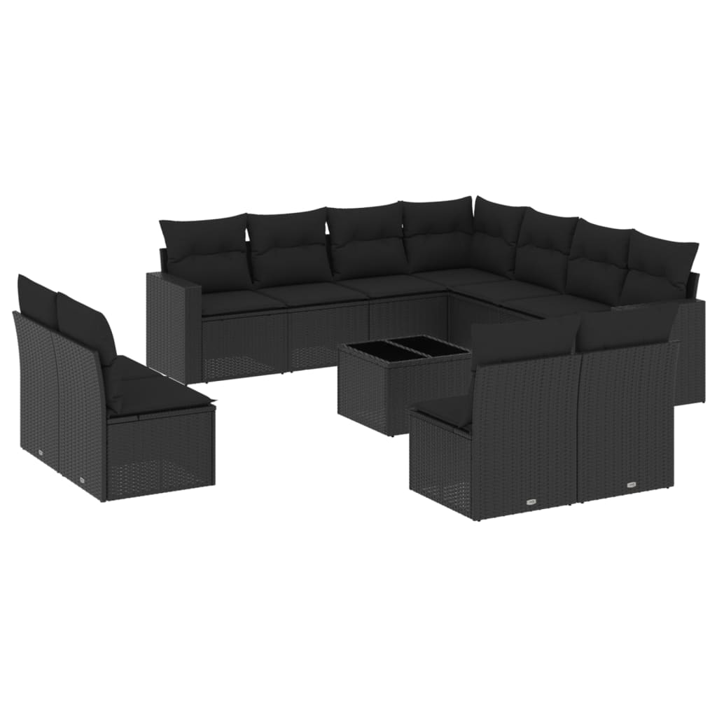 Set canapele de grădină, 12 piese, cu perne, negru, poliratan GartenMobel Dekor