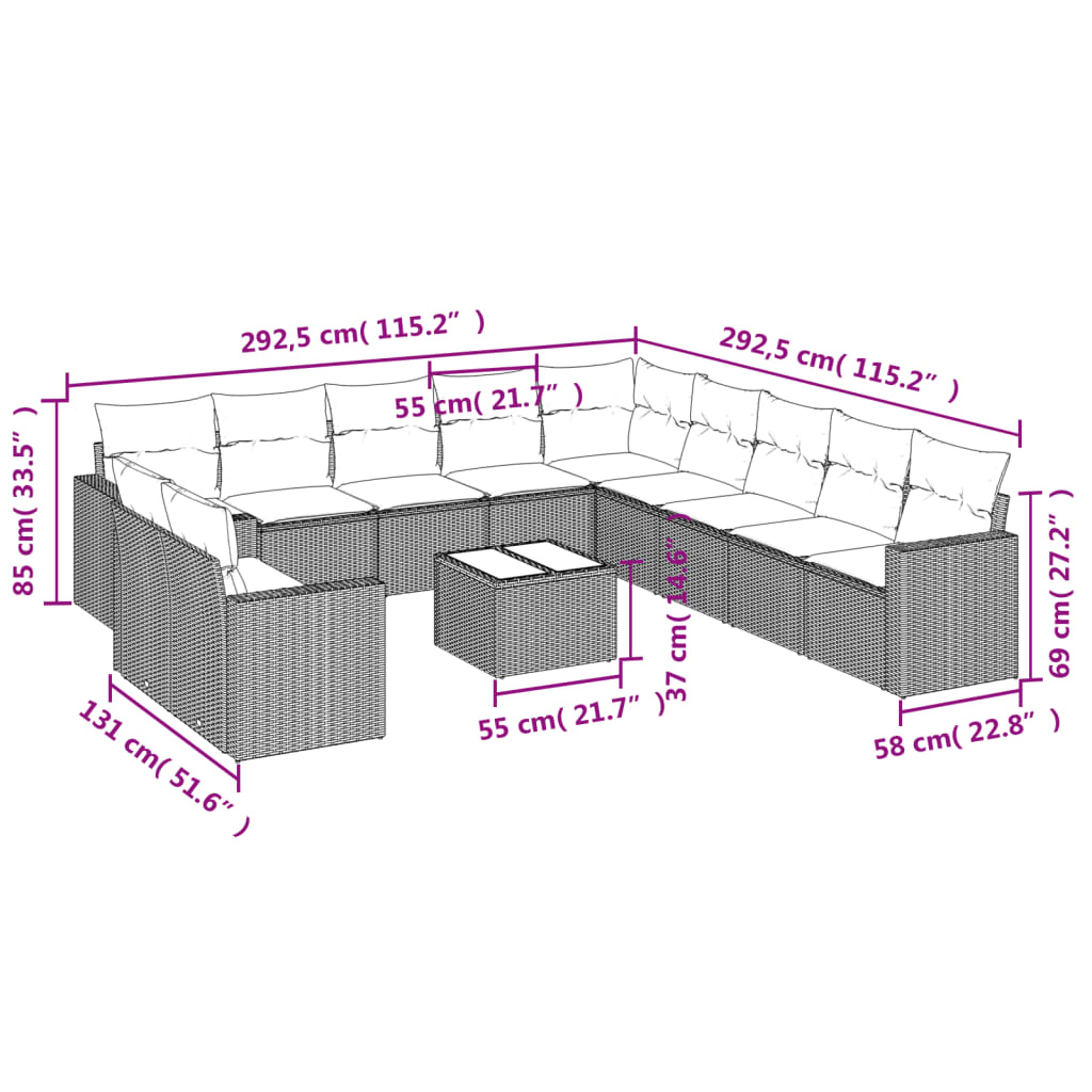 Set canapele de grădină, 12 piese, cu perne, negru, poliratan GartenMobel Dekor