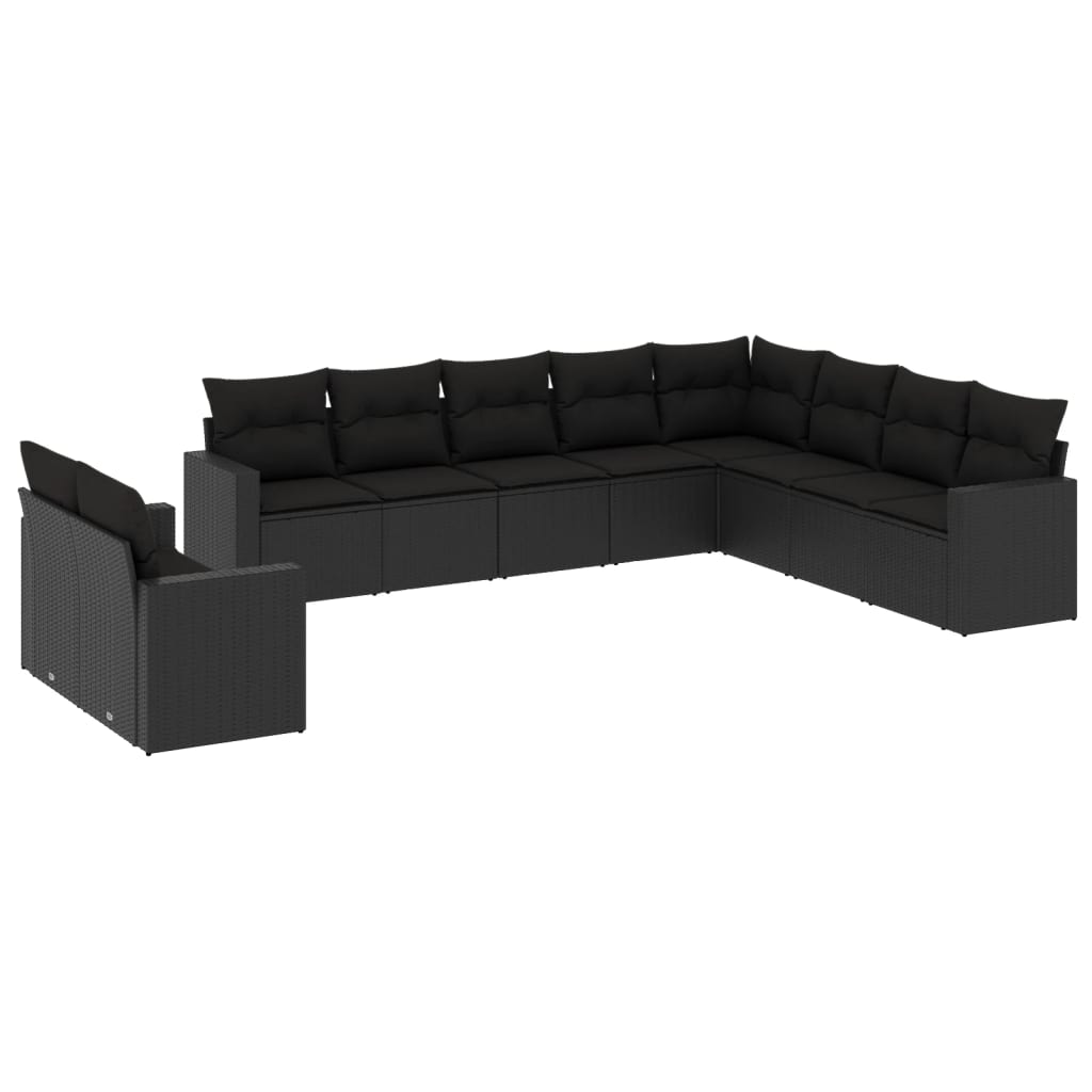 Set canapele de grădină cu perne, 10 piese, negru, poliratan GartenMobel Dekor