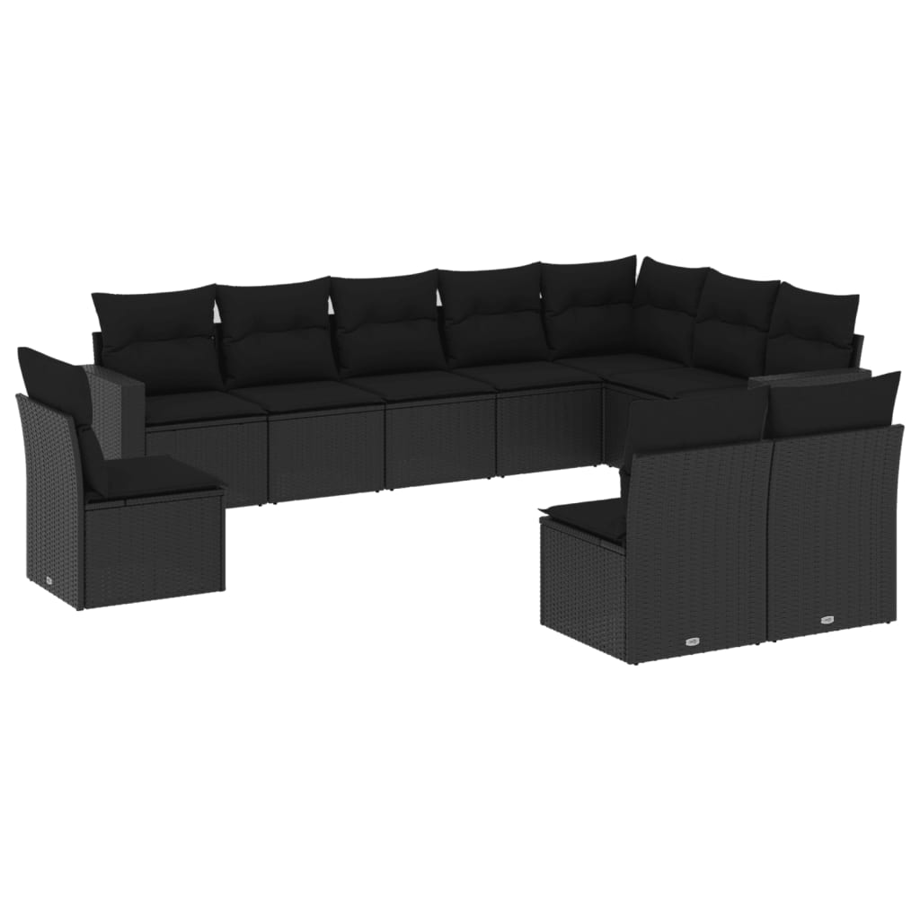 Set canapele de grădină cu perne, 10 piese, negru, poliratan GartenMobel Dekor