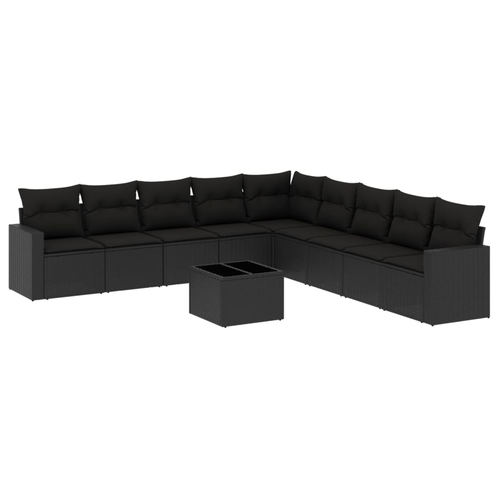 Set canapele de grădină cu perne, 10 piese, negru, poliratan GartenMobel Dekor