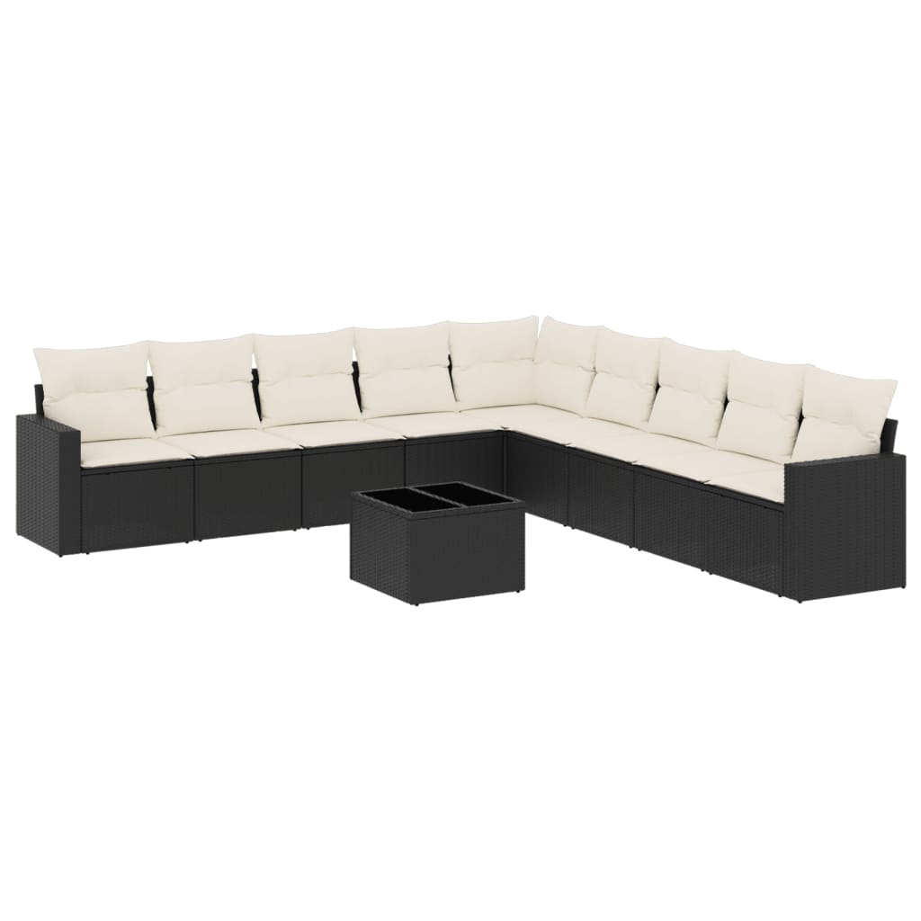 Set canapele de grădină cu perne, 10 piese, negru, poliratan GartenMobel Dekor