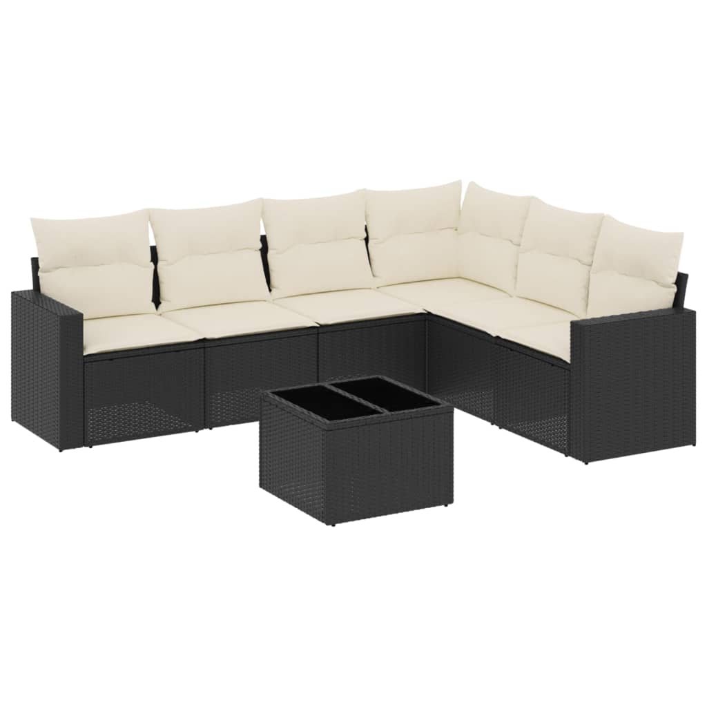 Set canapele de grădină cu perne, 7 piese, negru, poliratan GartenMobel Dekor