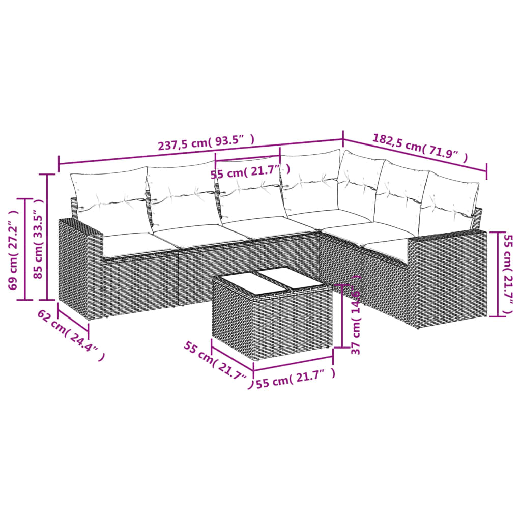 Set canapele de grădină cu perne, 7 piese, negru, poliratan GartenMobel Dekor