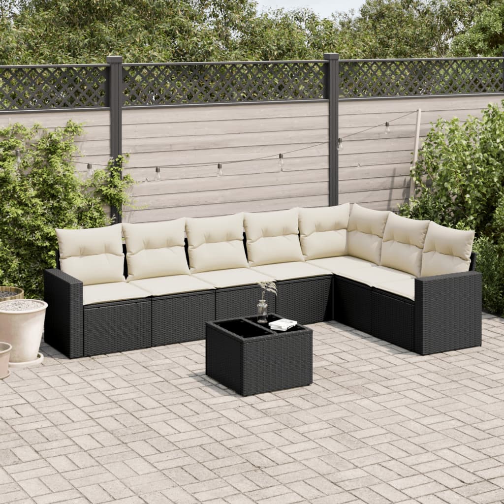 Set mobilier de grădină cu perne, 8 piese, negru, poliratan GartenMobel Dekor
