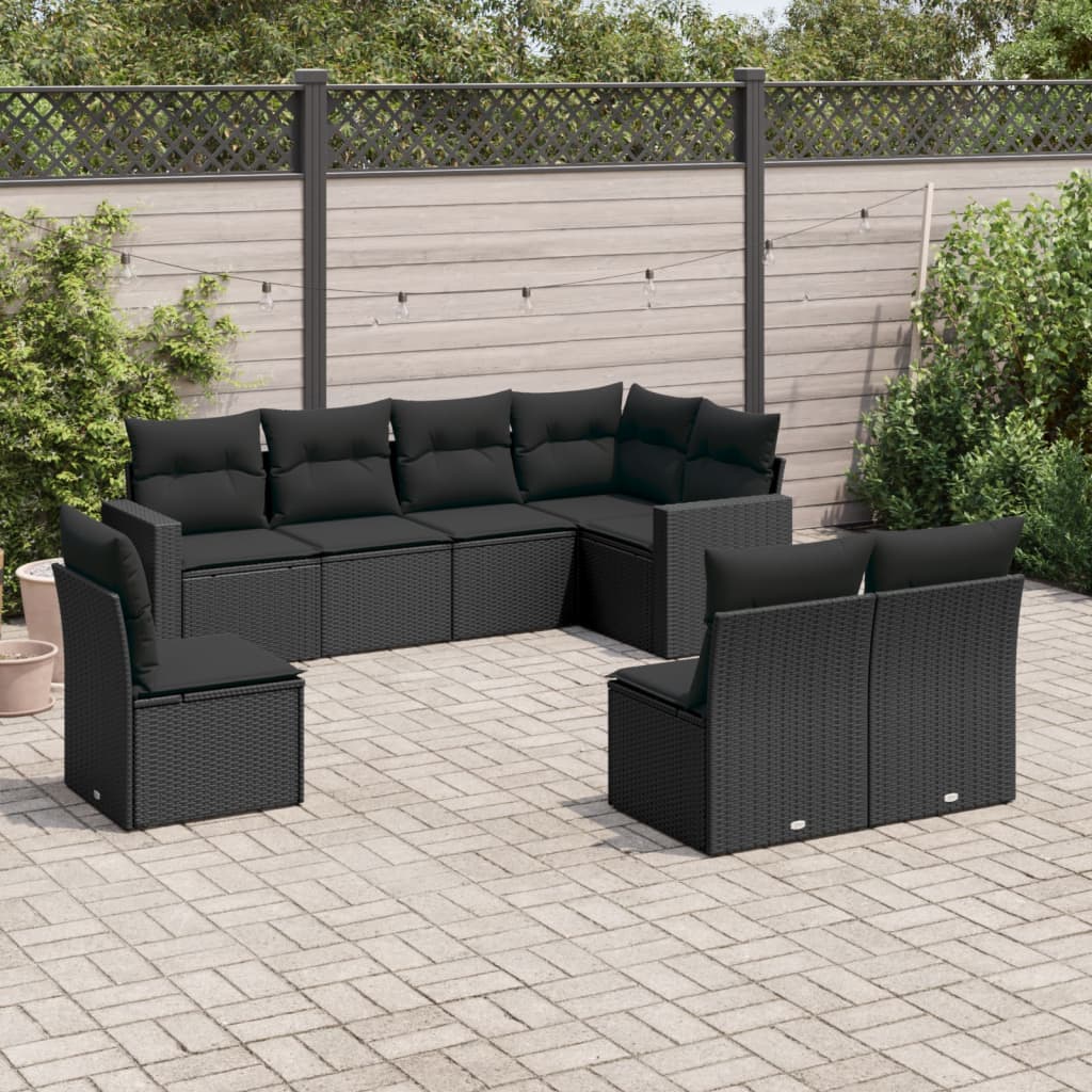 Set mobilier de grădină cu perne, 8 piese, negru, poliratan GartenMobel Dekor