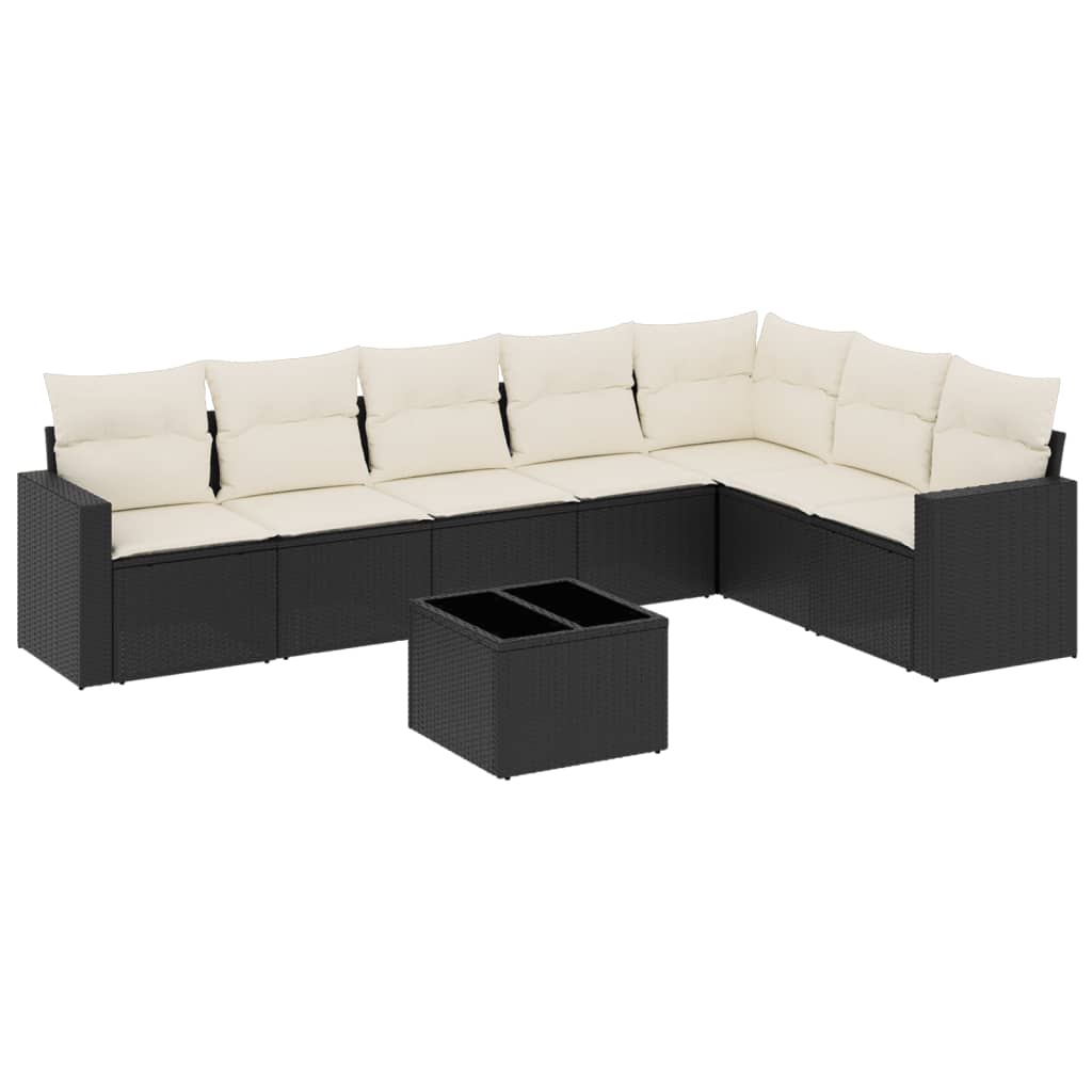 Set mobilier de grădină cu perne, 8 piese, negru, poliratan GartenMobel Dekor