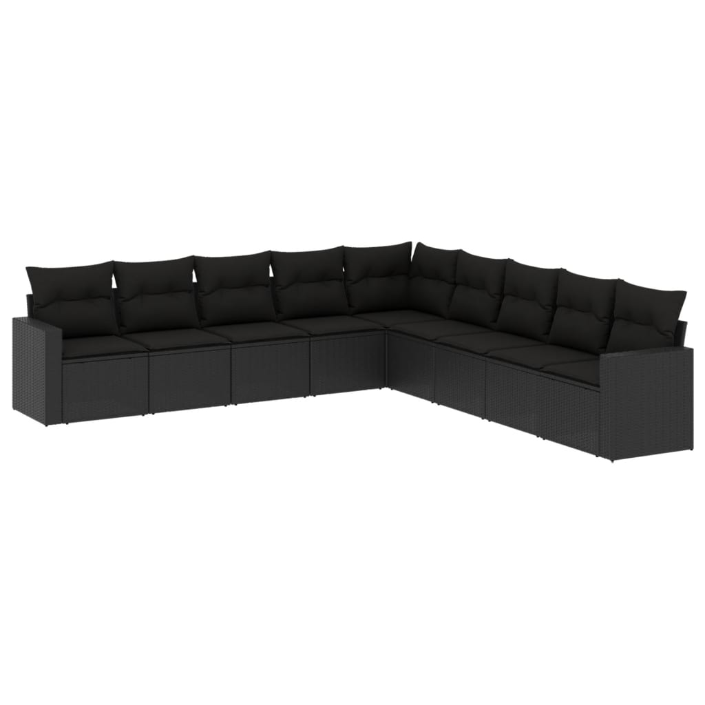 Set mobilier de grădină cu perne, 9 piese, negru, poliratan GartenMobel Dekor