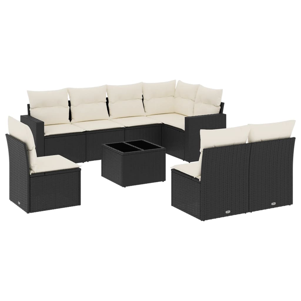 Set mobilier de grădină cu perne, 9 piese, negru, poliratan GartenMobel Dekor