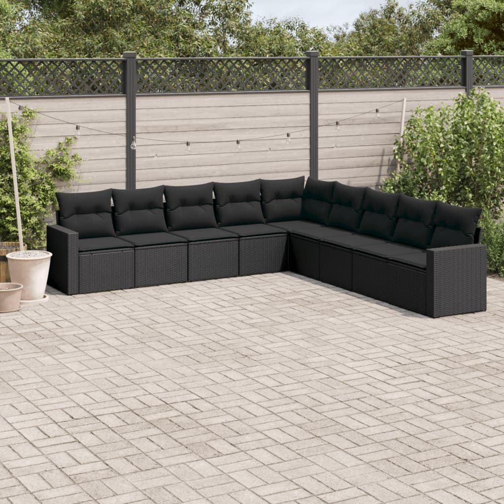 Set mobilier de grădină cu perne, 9 piese, negru, poliratan GartenMobel Dekor